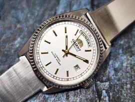 RARE Vintage Orient President Day/Date Auto Watch Rare Silver Dial 46e901-91