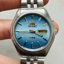 RARE ORIENT 46943 Crystal 21 Jewels Blue Automatic Japan Vtg Mens Wrist Watch